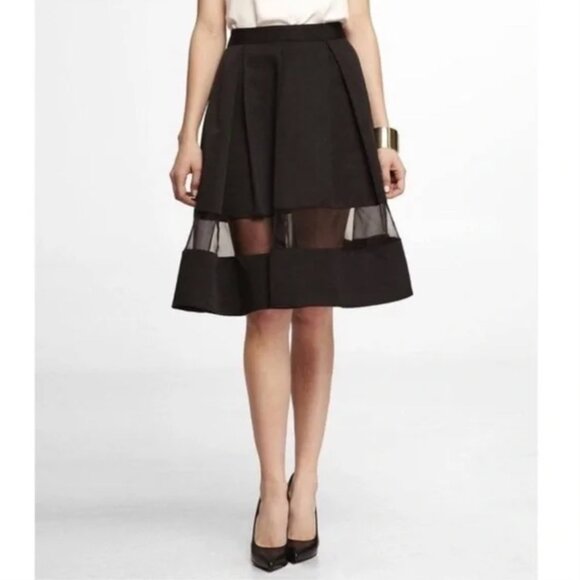 Express Black Pleated Waist Midi A-Line Skirt With Mesh Panel - Size 2 - Picture 13 of 14